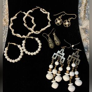 Five Pair Vintage to Modern Preloved Brass Gold tone earring Set